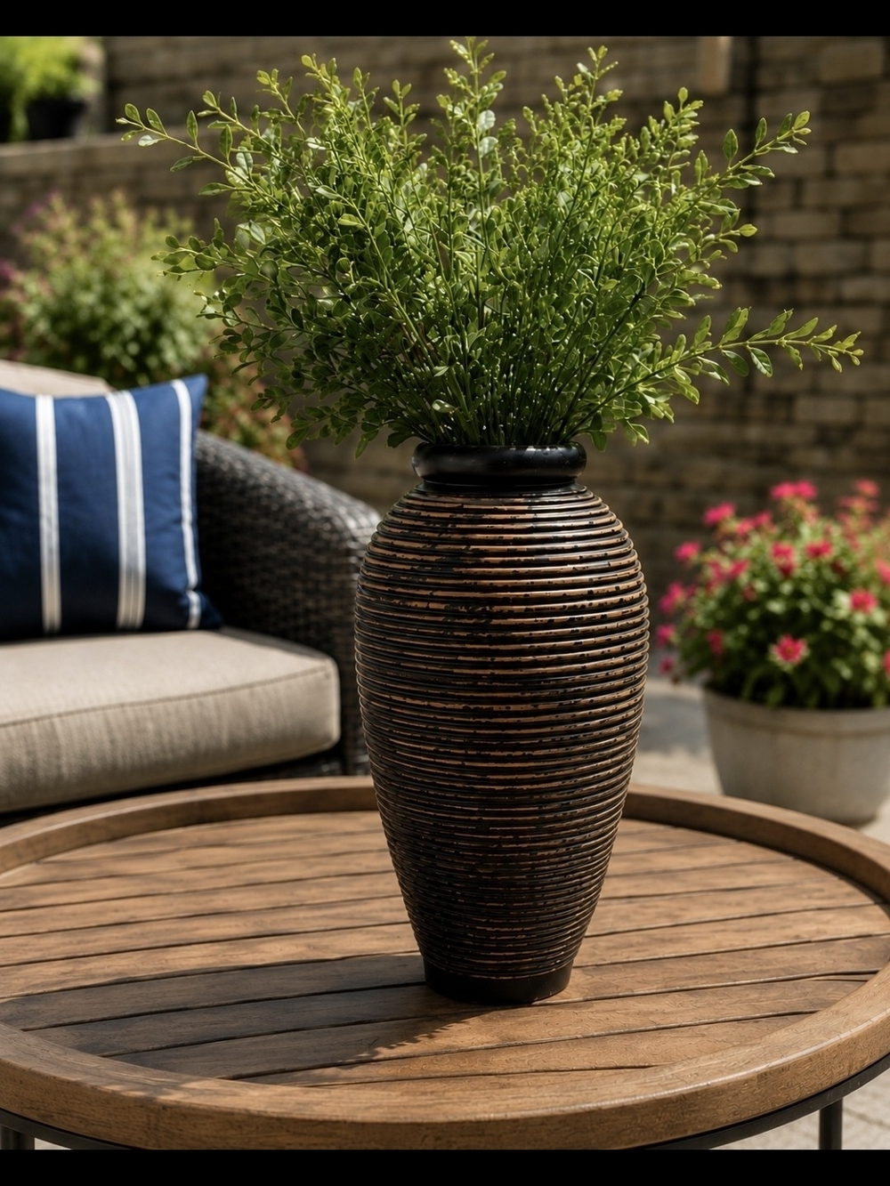 Large 18" Ribbed Black & Bronze Decorative Vase – Modern Home Décor - Picture 2 of 12